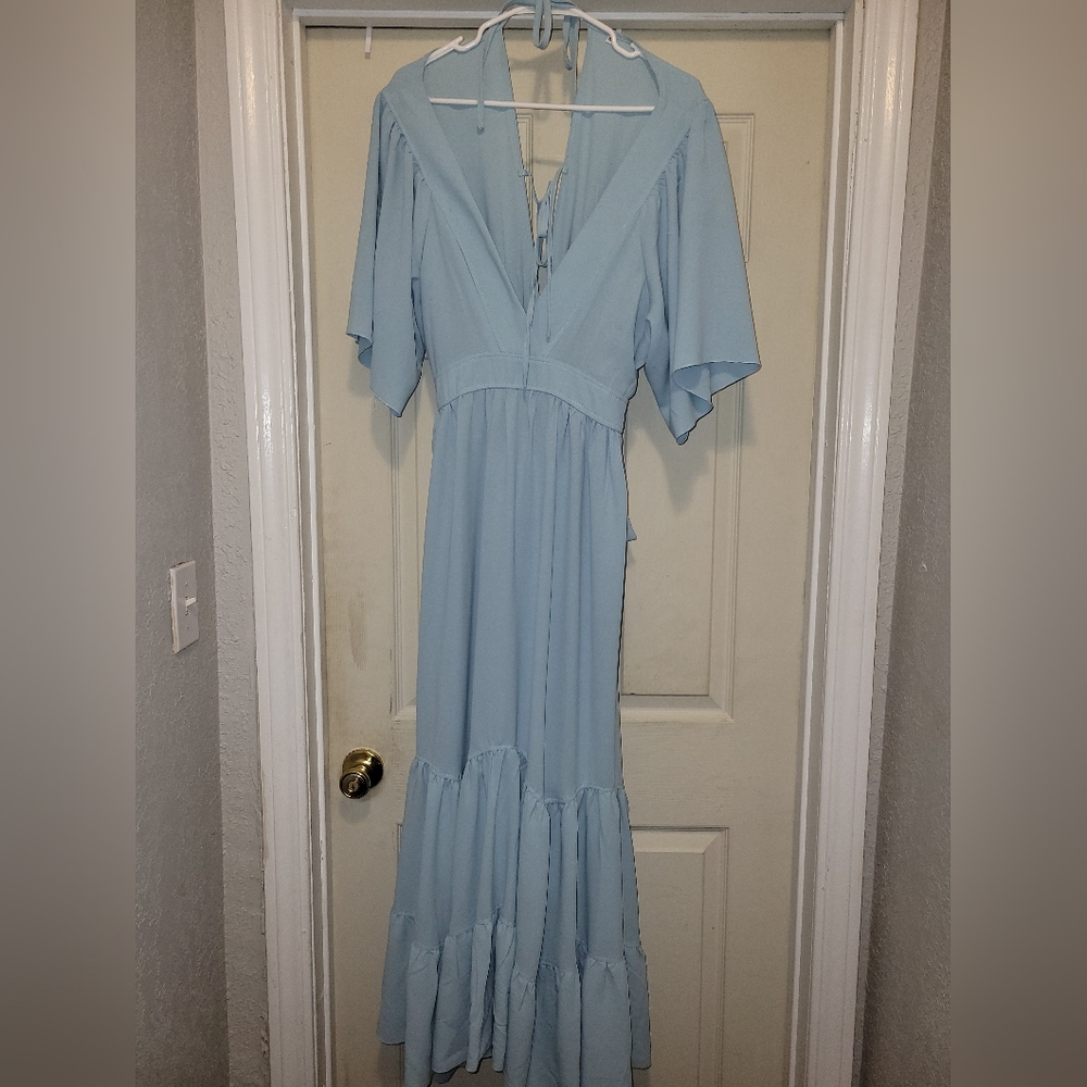 Ankle length pale blue spring dress